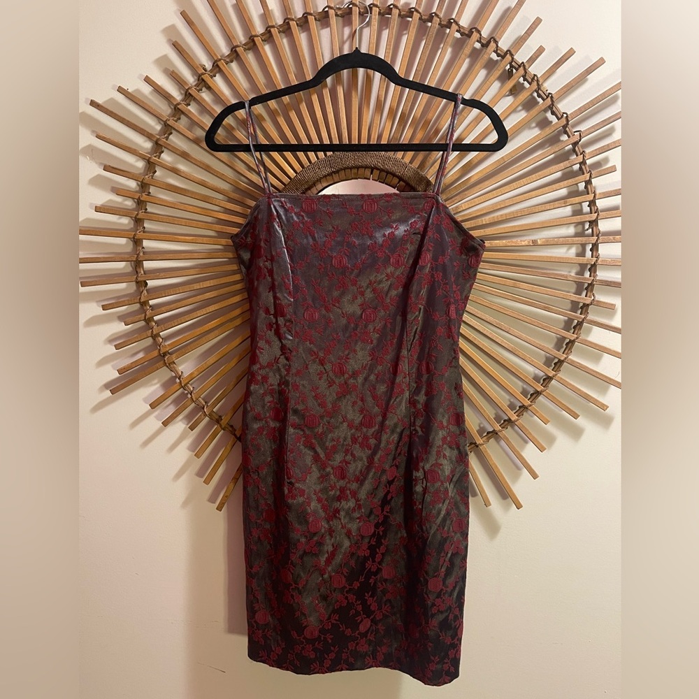 VTG 90’s City Triangles Metallic Silver Slip Minidress Stretchy Cherry Blossom 🍒